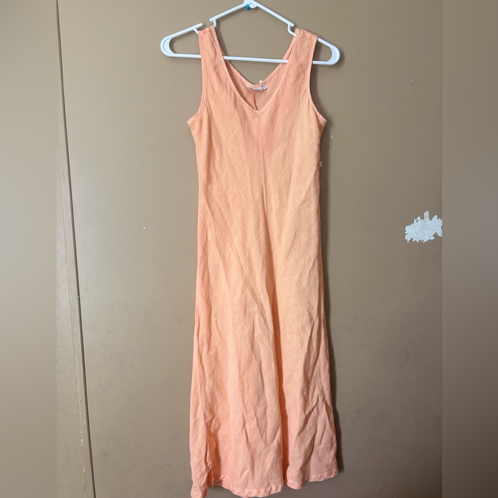 Spirit Activewear 100% Linen V-Neck Sleeveless Maxi Dress Peach Orange Small